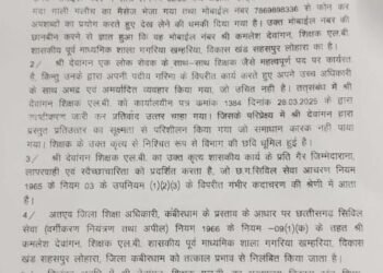 शिक्षक की अभद्रता पर शिक्षा विभाग की बड़ी कार्रवाई, अभद्रता और धमकी देने वाले शिक्षक कमलेश निलंबित